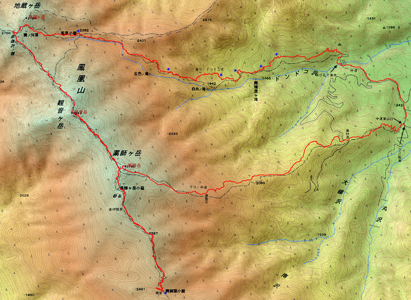 鳳凰三山 地蔵ヶ岳(2764m)、赤抜沢ノ頭(2750m)、観音ヶ岳(2840m